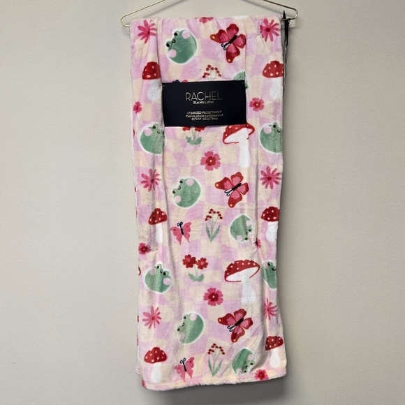 Rachel Roy Frog Mushroom Oversized Plush Throw Blanket Pink Green - Picture 7 of 7